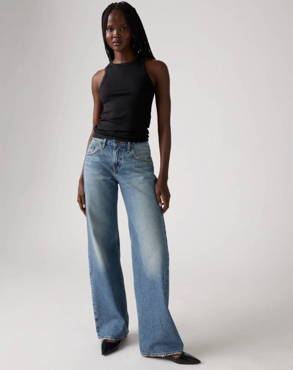 Levi's Premium Low Loose Jeans Medium Wash Low Rise Wide Leg Baggy Denim 26 Y2K